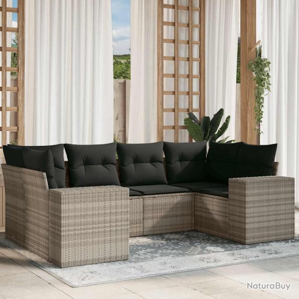 Salon de jardin 6 pcs avec coussins gris clair r�sine tress�e