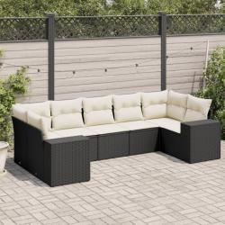 Salon de jardin 7 pcs avec coussins noir r&eacute;sine tress&eacute;e