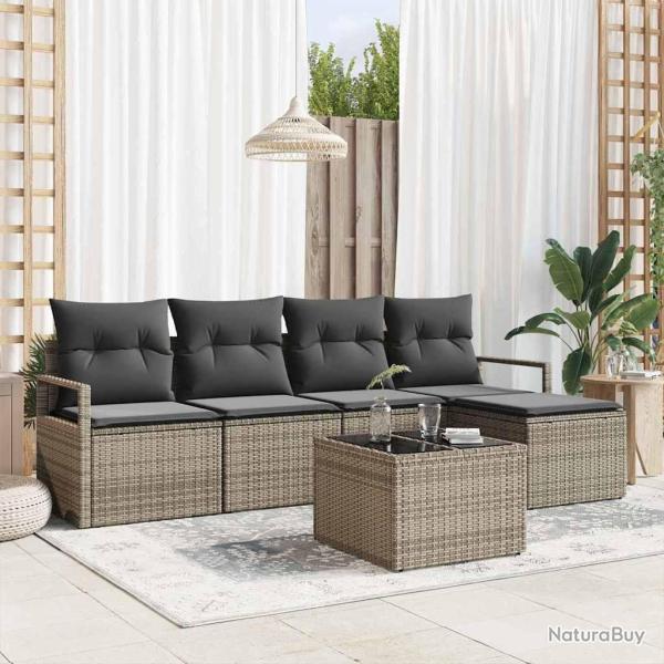 Ensemble de Canap�s avec coussin 6 pcs Gris polyrotin