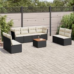 Salon de jardin 9 pcs avec coussins noir r&eacute;sine tress&eacute;e