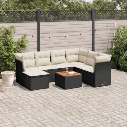 Salon de jardin 8 pcs avec coussins noir r&eacute;sine tress&eacute;e