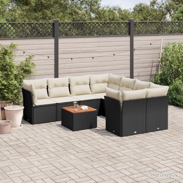 Salon de jardin 9 pcs avec coussins noir r�sine tress�e
