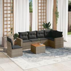 Salon de jardin avec coussins 7 pcs gris r&eacute;sine tress&eacute;e
