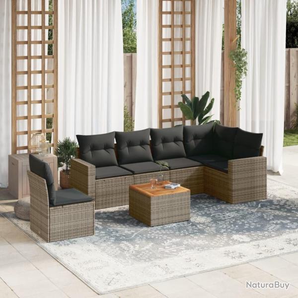 Salon de jardin avec coussins 7 pcs gris r�sine tress�e