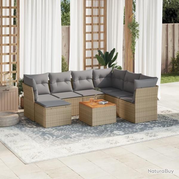 Salon de jardin avec coussins 8 pcs beige r�sine tress�e