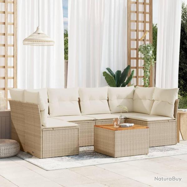 Salon de jardin avec coussins 7 pcs beige r�sine tress�e