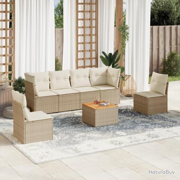 Salon de jardin avec coussins 7 pcs beige r�sine tress�e