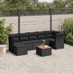 Salon de jardin 8 pcs avec coussins noir r&eacute;sine tress&eacute;e