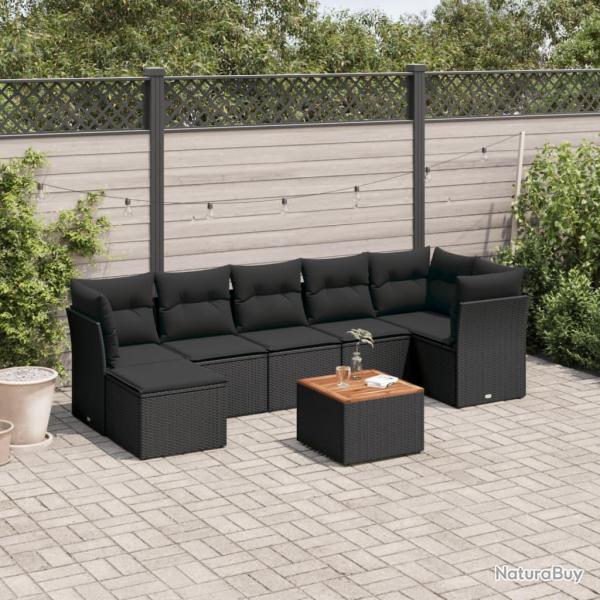 Salon de jardin 8 pcs avec coussins noir r�sine tress�e