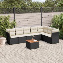 Salon de jardin 8 pcs avec coussins noir r&eacute;sine tress&eacute;e