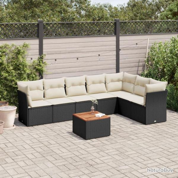 Salon de jardin 8 pcs avec coussins noir r�sine tress�e