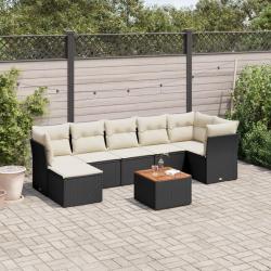 Salon de jardin 8 pcs avec coussins noir r&eacute;sine tress&eacute;e
