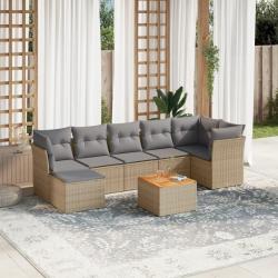 Salon de jardin avec coussins 8 pcs beige r&eacute;sine tress&eacute;e