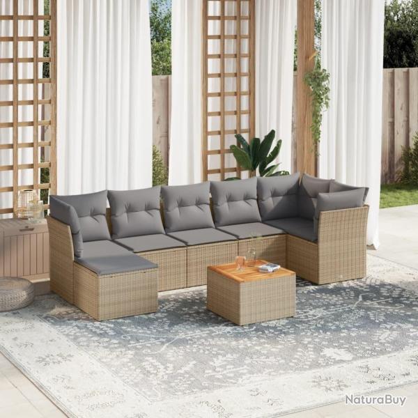 Salon de jardin avec coussins 8 pcs beige r�sine tress�e