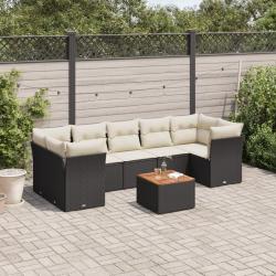 Salon de jardin 8 pcs avec coussins noir r&eacute;sine tress&eacute;e