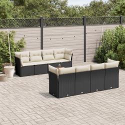 Salon de jardin 9 pcs avec coussins noir r&eacute;sine tress&eacute;e