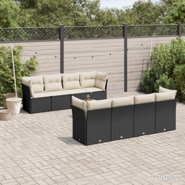 Salon de jardin 9 pcs avec coussins noir r�sine tress�e