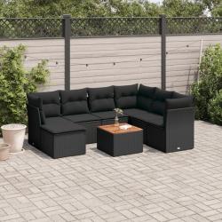 Salon de jardin 8 pcs avec coussins noir r&eacute;sine tress&eacute;e