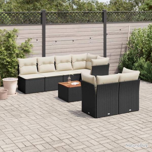 Salon de jardin 8 pcs avec coussins noir r�sine tress�e