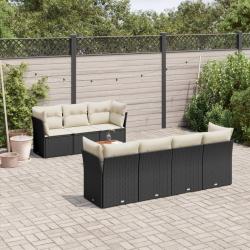 Salon de jardin 8 pcs avec coussins noir r&eacute;sine tress&eacute;e