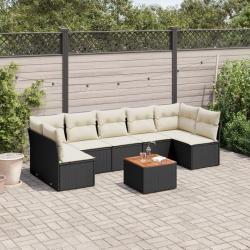 Salon de jardin 8 pcs avec coussins noir r&eacute;sine tress&eacute;e