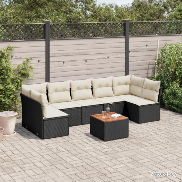 Salon de jardin 8 pcs avec coussins noir r�sine tress�e