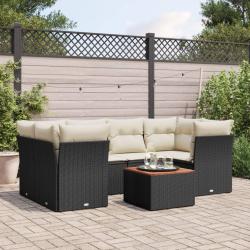 Salon de jardin 7 pcs avec coussins noir r&eacute;sine tress&eacute;e