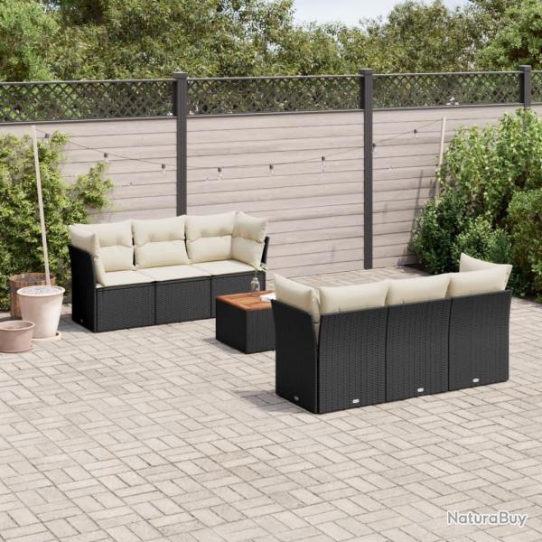 Salon de jardin 7 pcs avec coussins noir r�sine tress�e