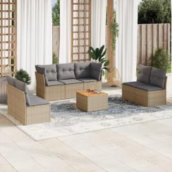 Salon de jardin avec coussins 8 pcs beige r&eacute;sine tress&eacute;e