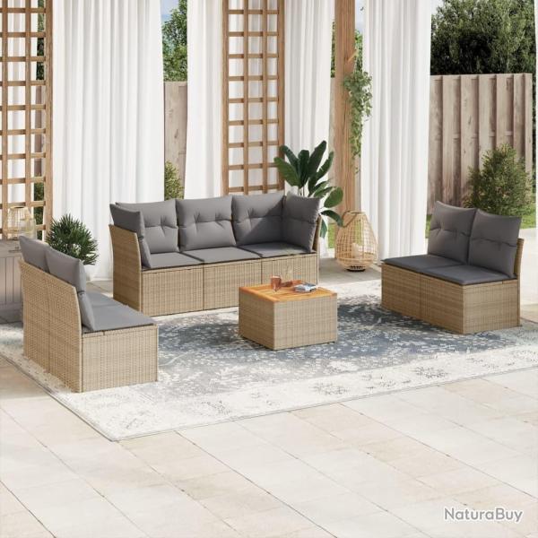 Salon de jardin avec coussins 8 pcs beige r�sine tress�e