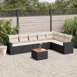 Salon de jardin 8 pcs avec coussins noir r&eacute;sine tress&eacute;e