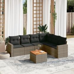 Salon de jardin avec coussins 7 pcs gris r&eacute;sine tress&eacute;e