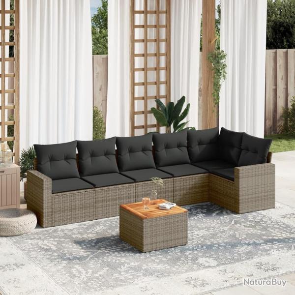 Salon de jardin avec coussins 7 pcs gris r�sine tress�e