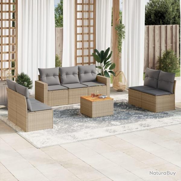 Salon de jardin avec coussins 8 pcs beige r�sine tress�e
