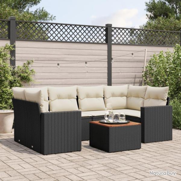 Salon de jardin 7 pcs avec coussins noir r�sine tress�e