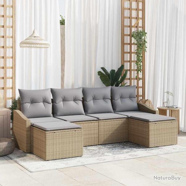 Ensemble de Canap�s avec coussin 6 pcs Beige polyrotin
