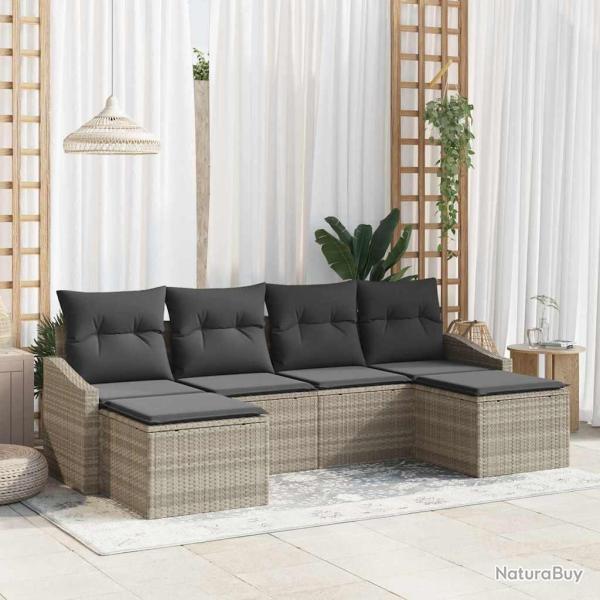 Ensemble de Canap�s avec coussin 6 pcs Gris clair polyrotin