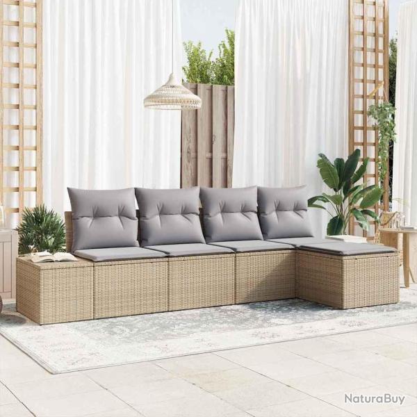 Ensemble de canap� de jardin avec coussin 5 pcs Beige polyrotin