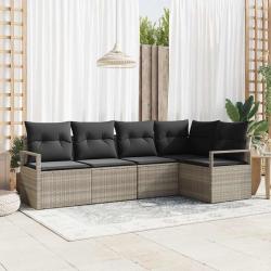 Ensemble de Canap&eacute;s avec coussin 5 pcs Gris clair polyrotin
