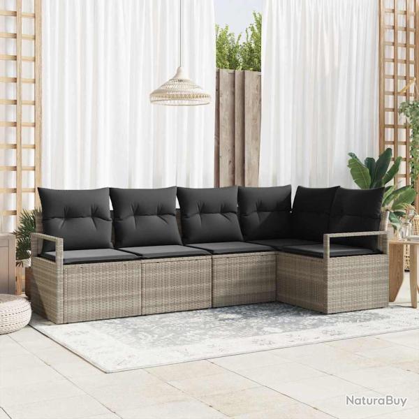 Ensemble de Canap�s avec coussin 5 pcs Gris clair polyrotin