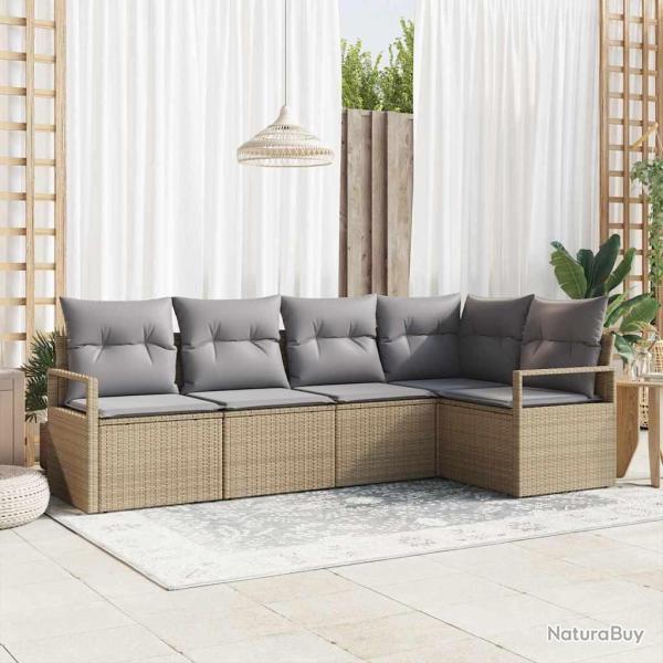 Ensemble de Canap�s avec coussin 5 pcs Beige polyrotin