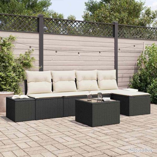 Ensemble de canap� de jardin avec coussin 6 pcs Noir polyrotin