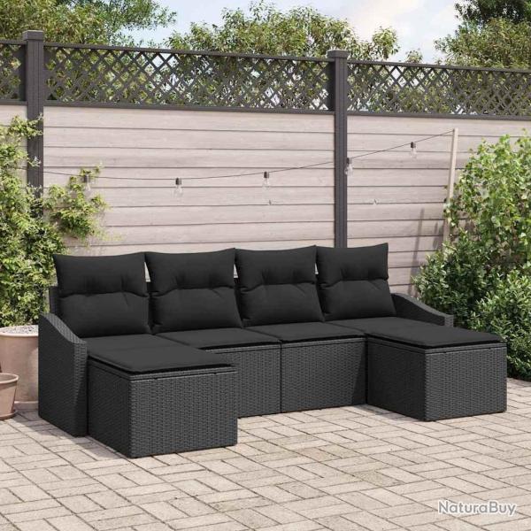 Ensemble de Canap�s avec coussin 6 pcs Noir polyrotin