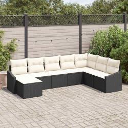 Ensemble de Canap&eacute;s avec coussin 8 pcs Noir polyrotin