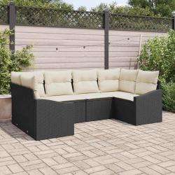 Ensemble de Canap&eacute;s avec coussin 6 pcs Noir polyrotin