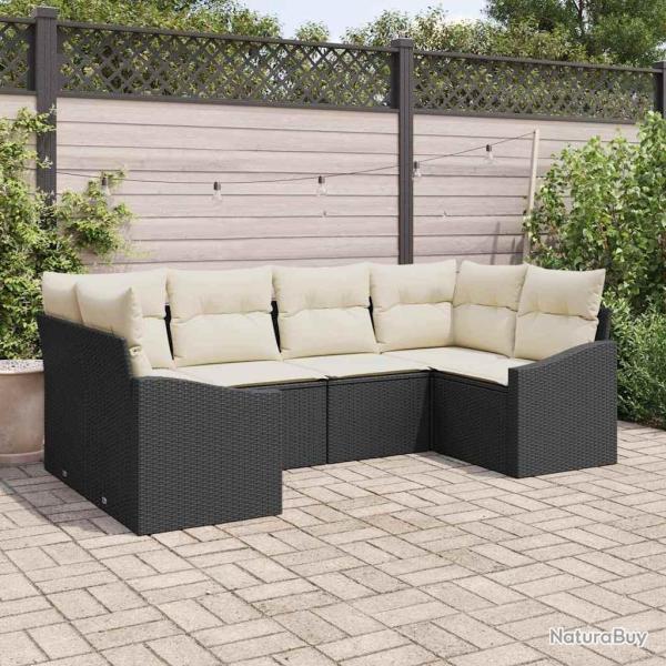 Ensemble de Canap�s avec coussin 6 pcs Noir polyrotin