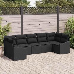 Ensemble de Canap&eacute;s avec coussin 7 pcs Noir polyrotin