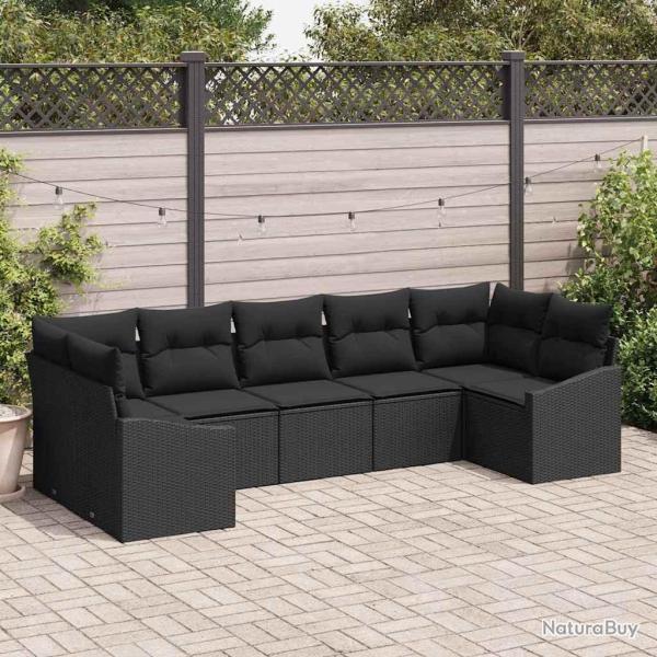 Ensemble de Canap�s avec coussin 7 pcs Noir polyrotin