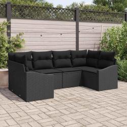 Ensemble de Canap&eacute;s avec coussin 6 pcs Noir polyrotin