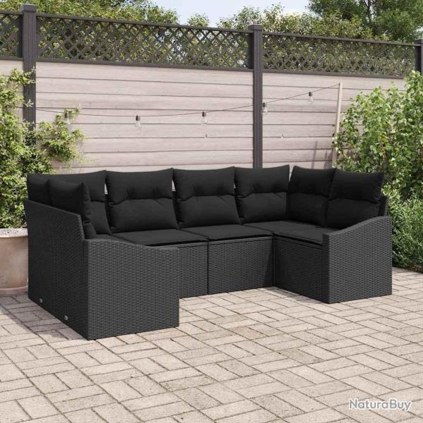 Ensemble de Canap�s avec coussin 6 pcs Noir polyrotin